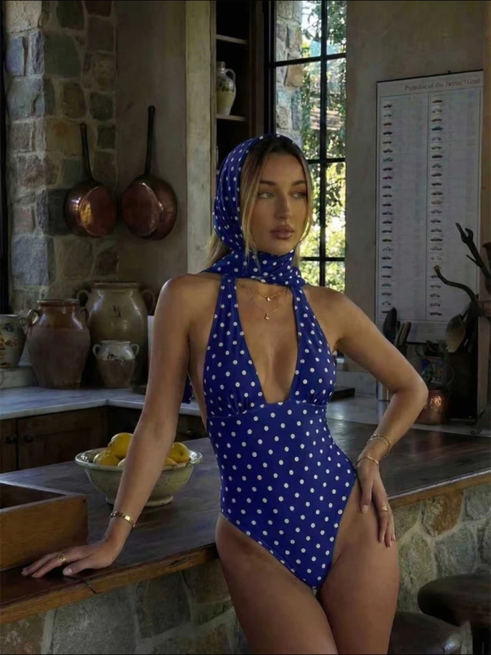 Women's Sexy Polka Dot Twist Asymmetrical Backless Chiffon One-Piece Swimsuit,